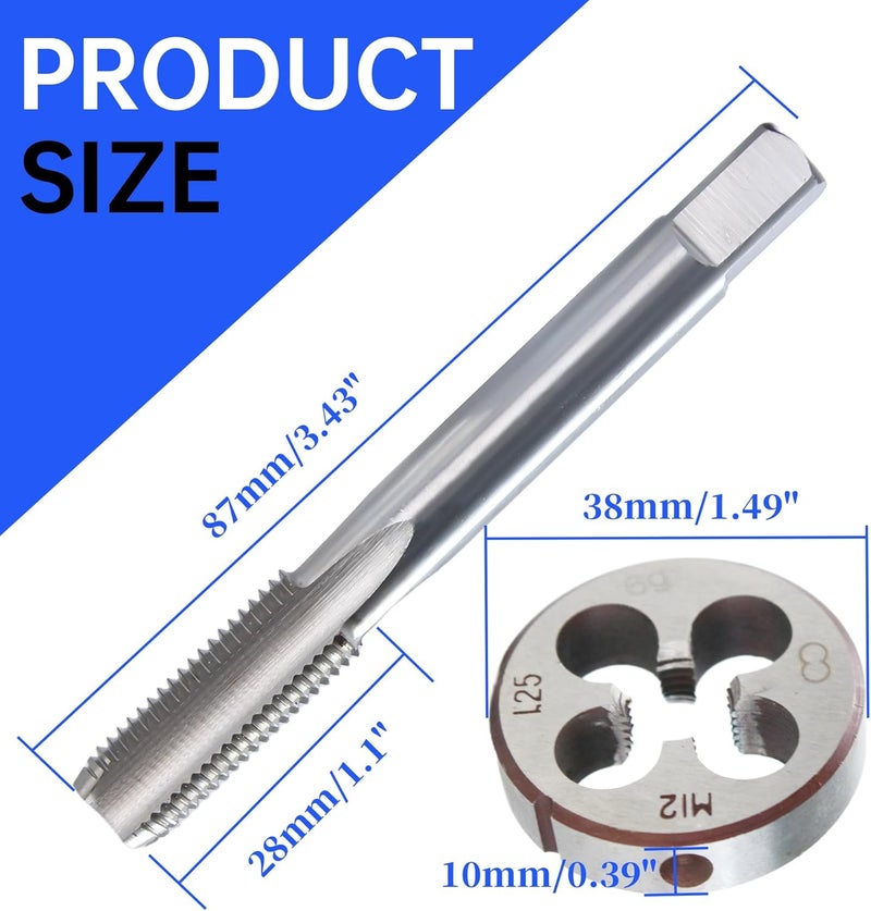 MCSDFN M12 x 1.25 Metric Tap and Die Set, M12 x 1.25mm High-speed Steel Machine Tap and Die Set, Right Hand Thread Tap and Round Thread Die - Image 2